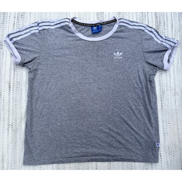 Adidas Shirt Medium Gray Trefoil 3 Striped Short Sleeve Y2K Retro Active Womens - Picture 4 of 10